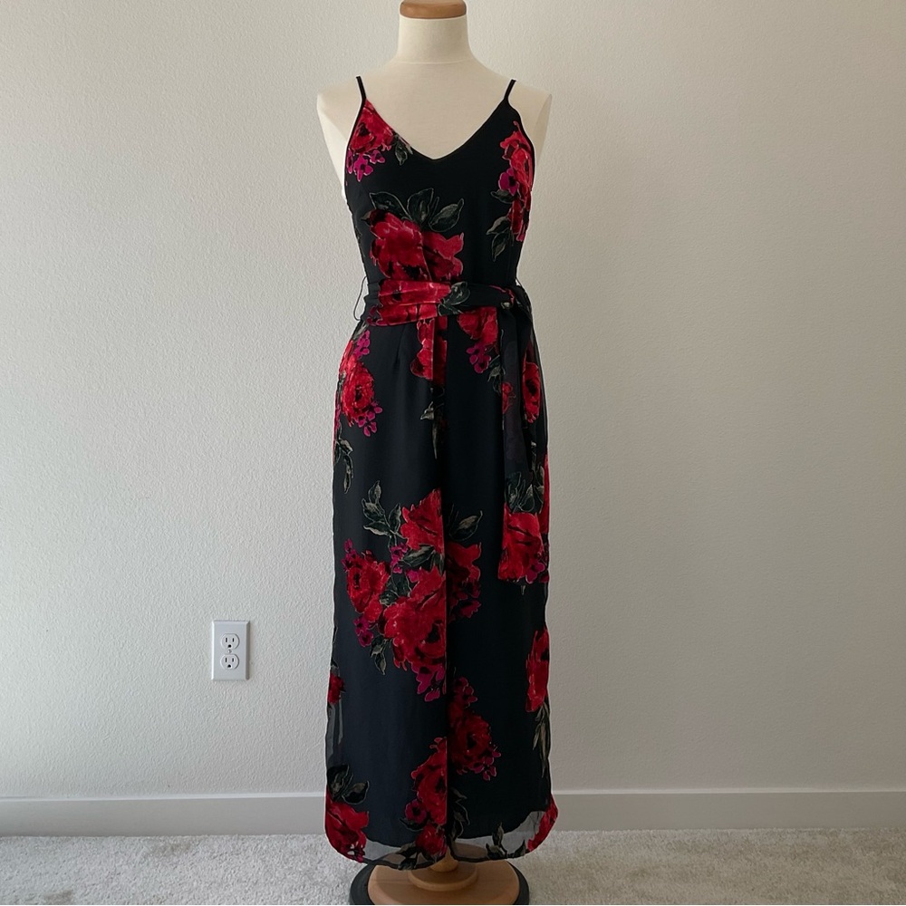 Anthropologie Ett:twa Black Velvet Floral Jumpsuit Wide Leg XS - Picture 6 of 13